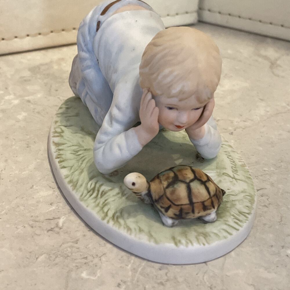 Vintage 1983 Finish Line Boy With Turtle Frances Hook #912 Signed Roman Inc.